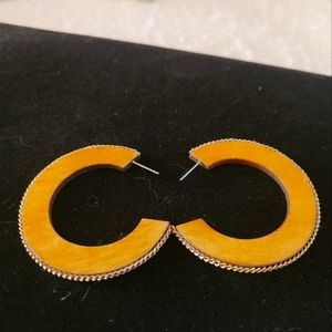 Panacea 3/4 Wood/Gold Toned Hoop Earrings